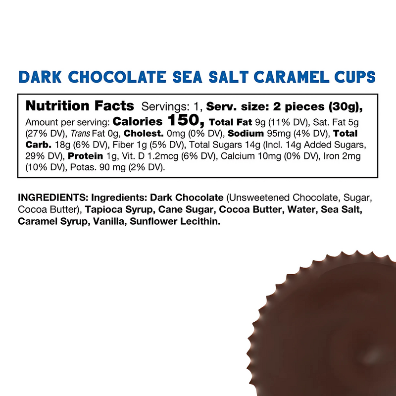 Load image into Gallery viewer, Free2b Dark Chocolate Sea Salt Caramel Cup Nutrition
