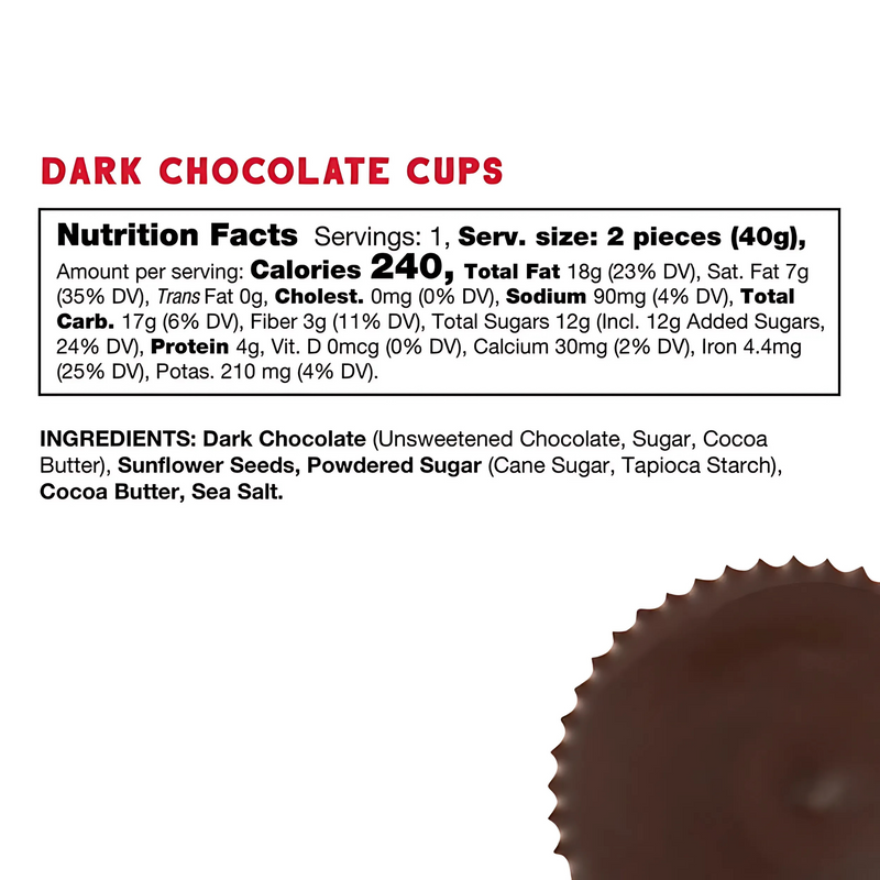 Load image into Gallery viewer, Free2b Sunflower Butter Cups Dark Nutrition
